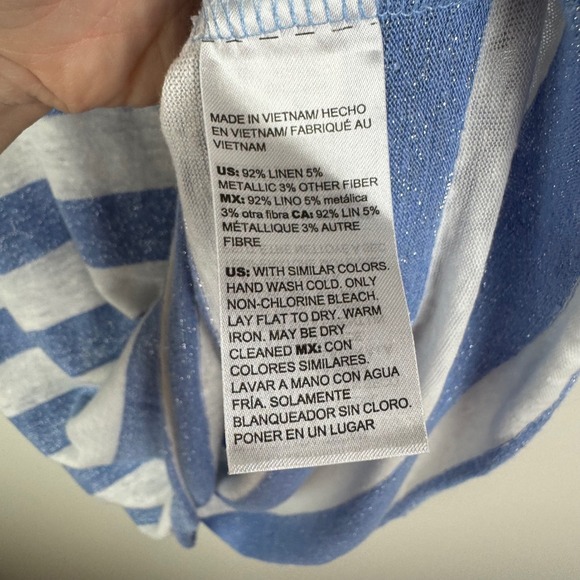 Chicos Striped Tee Size 3 XL Blue Linen V-Neck Relaxed Stretch Comfy Lightweight - Picture 6 of 8